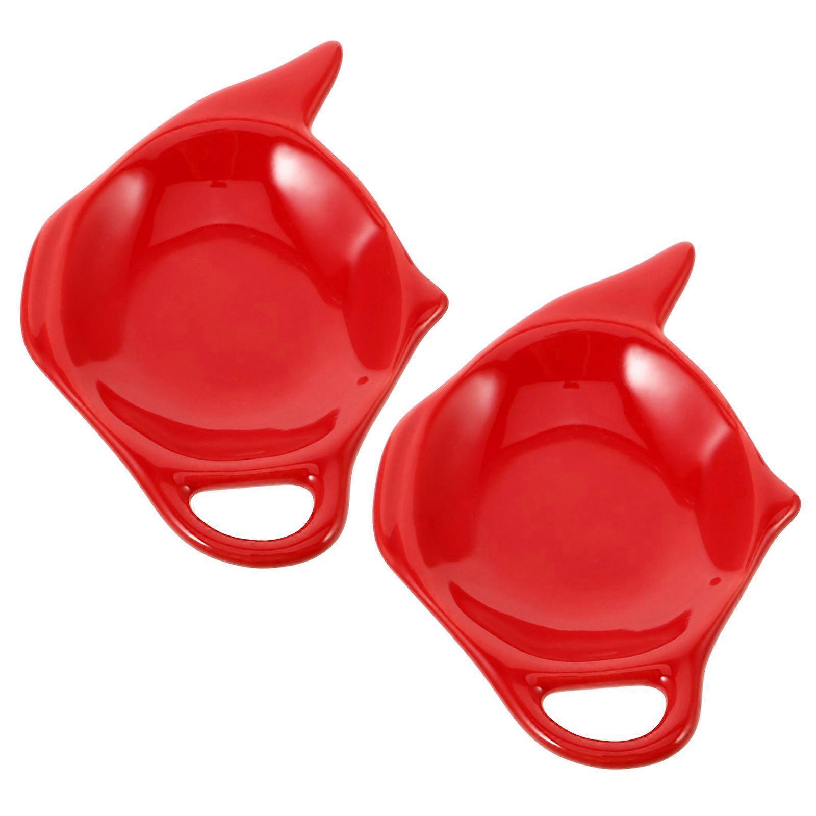 Ceramic Tea Bag Holder for Tea Storage with 10Pcs Red Teapot Shape