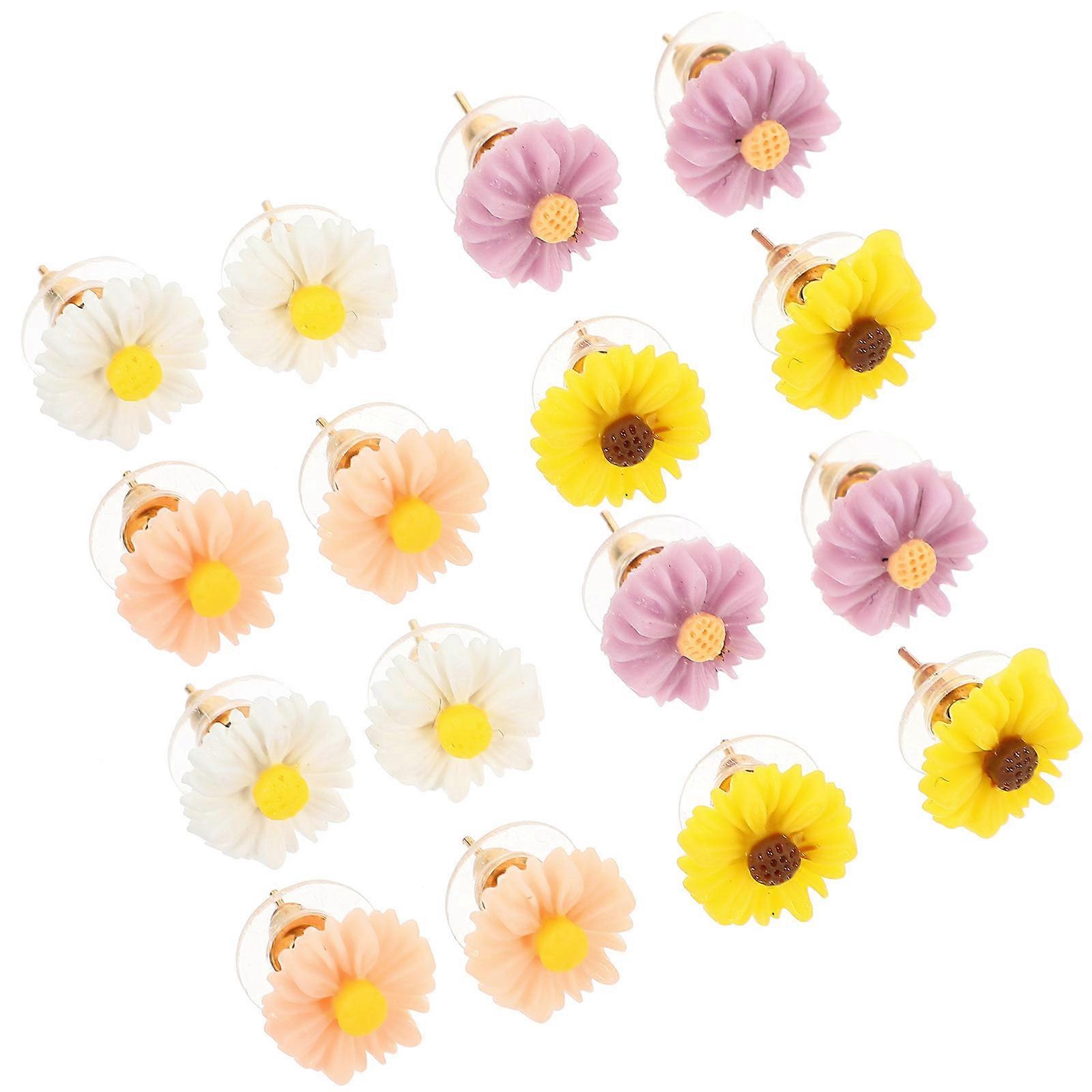Ear Studs Daisy Earrings for Decor Use 32Pairs Assorted Color Resin Alloy