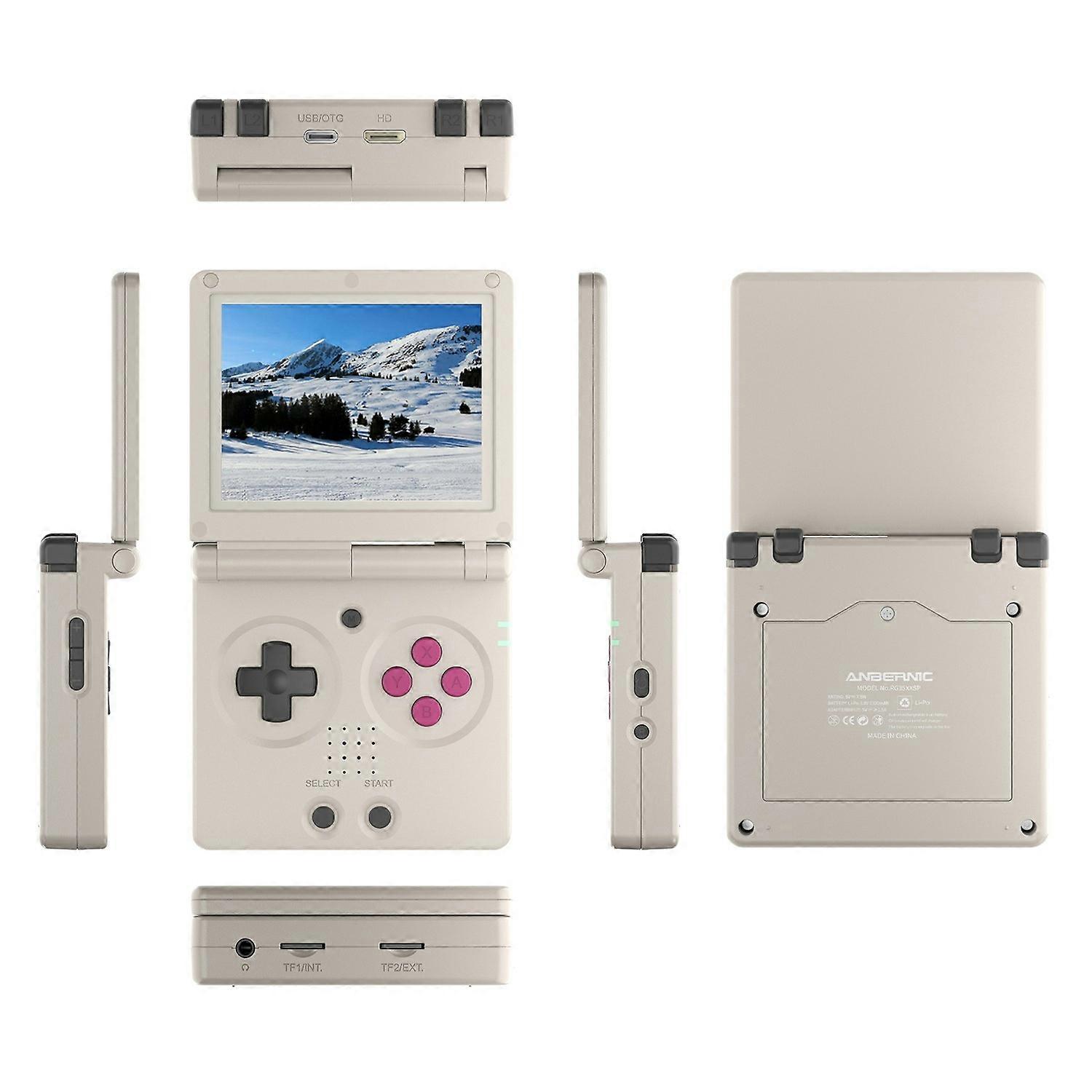 2pc AMPOWN RG35XXSP Foldable Retro Handheld Game Console with 32G Card - Grey