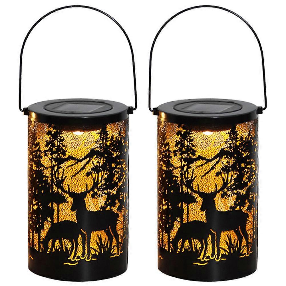 Garden Solar Lantern Hanging Iron Deer Pattern Decorative 2Pcs