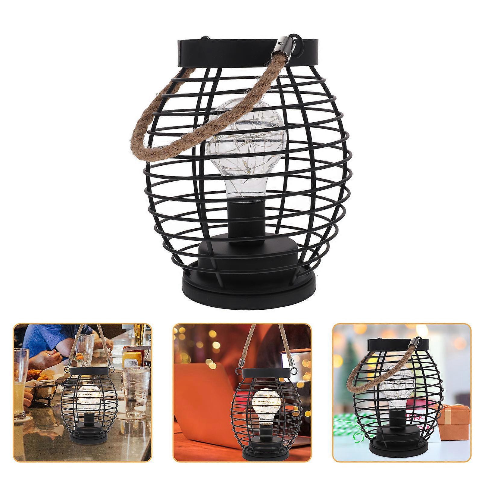 Industrial Lamp Battery Operated Metal Table Lamp 3Pcs Cage Design