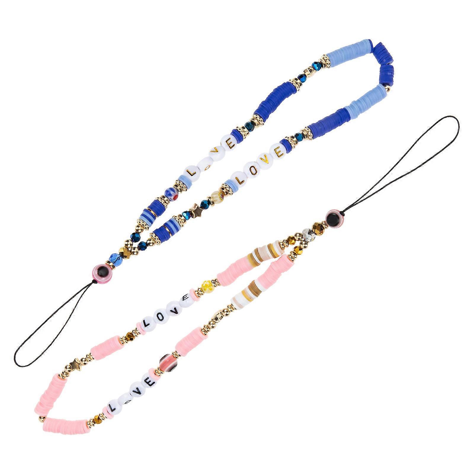 Phone Short Chain with Colorful Beads for Cellphone Use 6Pcs