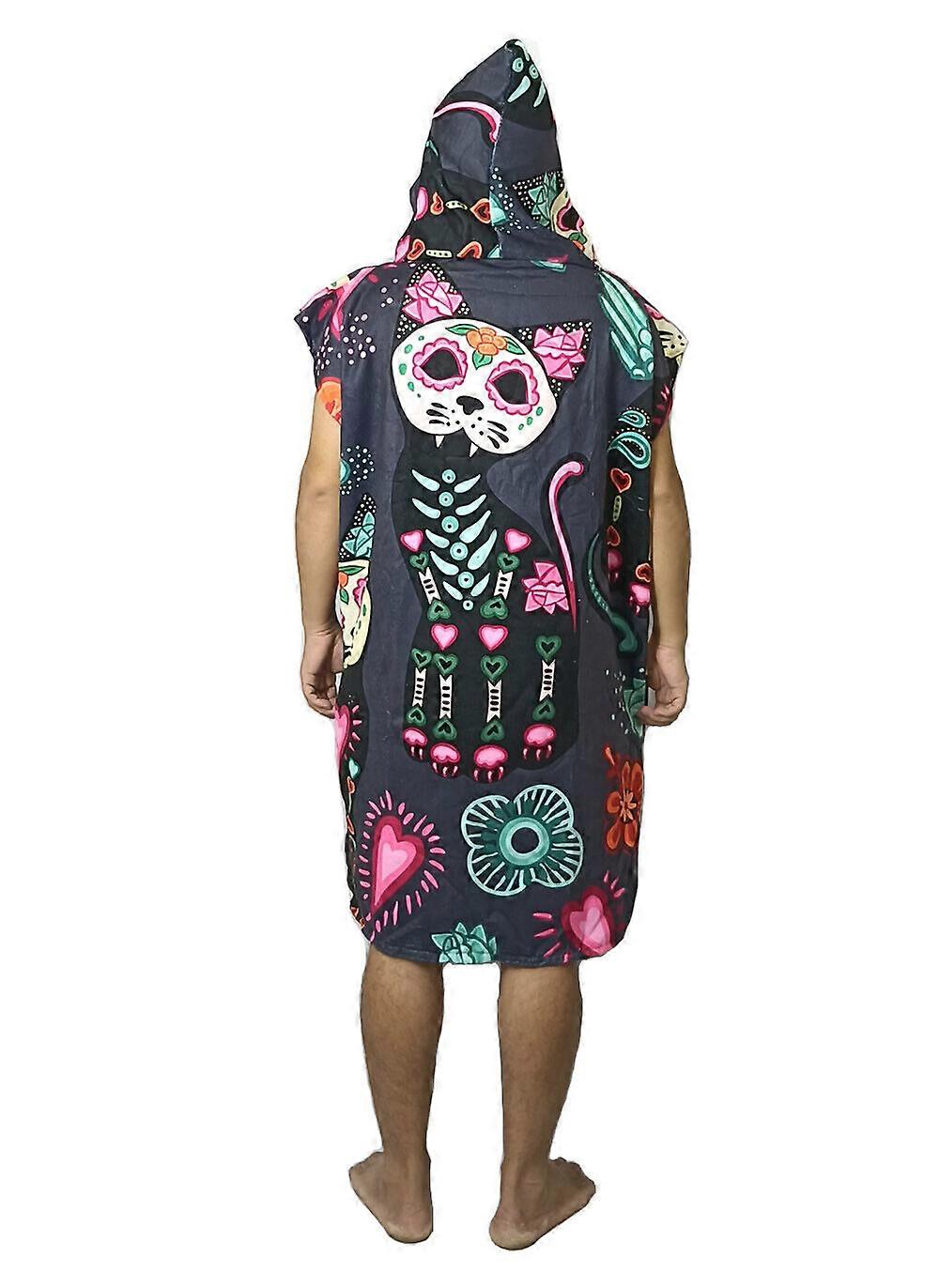 Hooded Beach Towel Poncho Swim Changing Robe Halloween Scary Cat Skeleton Skull