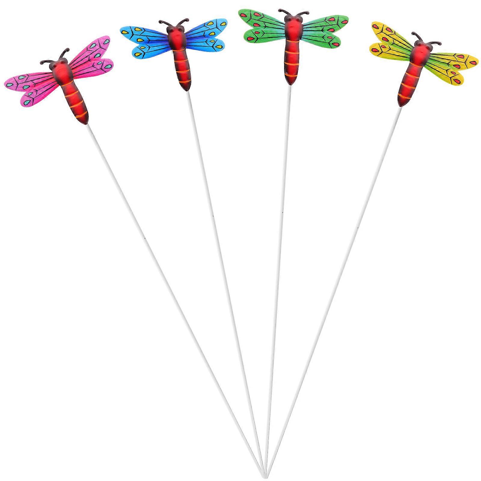 Decorative Dragonfly Stakes Iron Artistic Design Backyard Display Blue 4Pcs