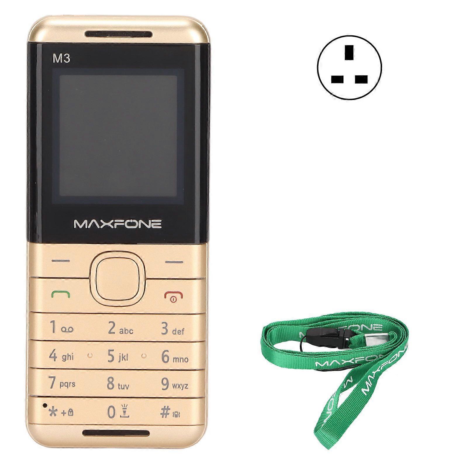M3 1.44in 2G Large Button Cell Phone with Lanyard Dual SIM Card for Seniors 100240VGold UK Plug