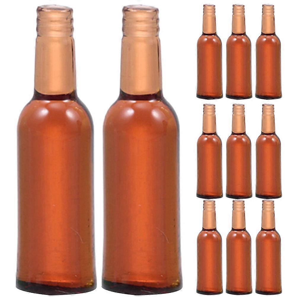 Mini Beer Bottles Brown Resin Model for Doll House with 12Pcs Set