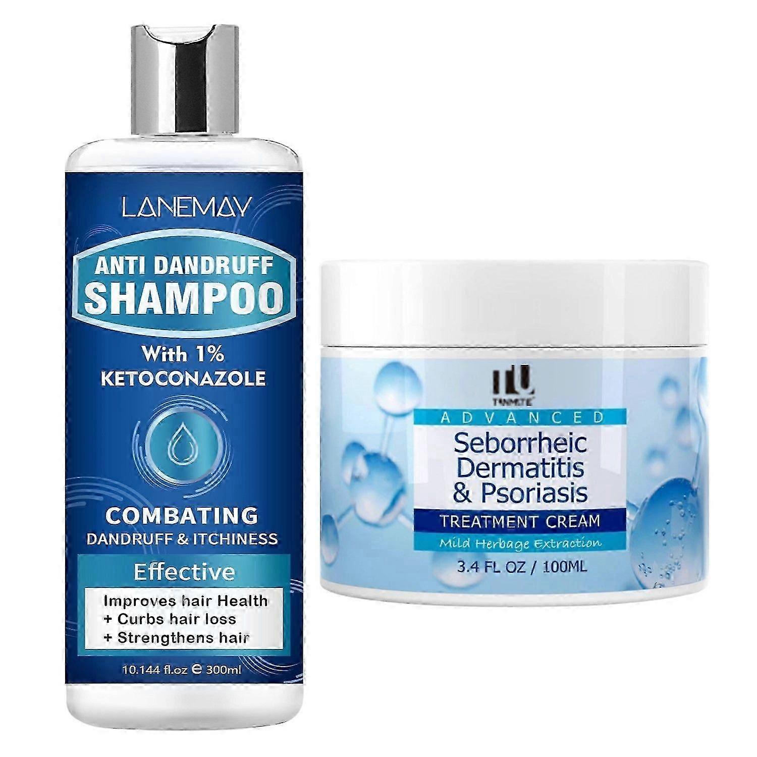Anti-Dandruff Shampoo + Seborrheic Dermatitis Cream Set, Anti Fungal Shampoo, Scalp Treatment for Psoriasis, Folliculitis, Dry Scalp, Anti-Itch, Sooth