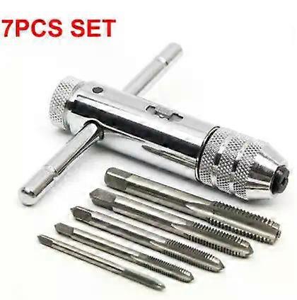 Drill Tap Adjustable T-Handle Ratchet Tap Holder Wrench Metal Drills Tools for Cutting Outer Internal Thread Set Plug Tap