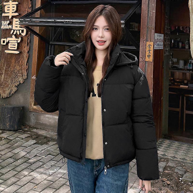 Winter solid color women's long-sleeved hooded down warm cotton jacket