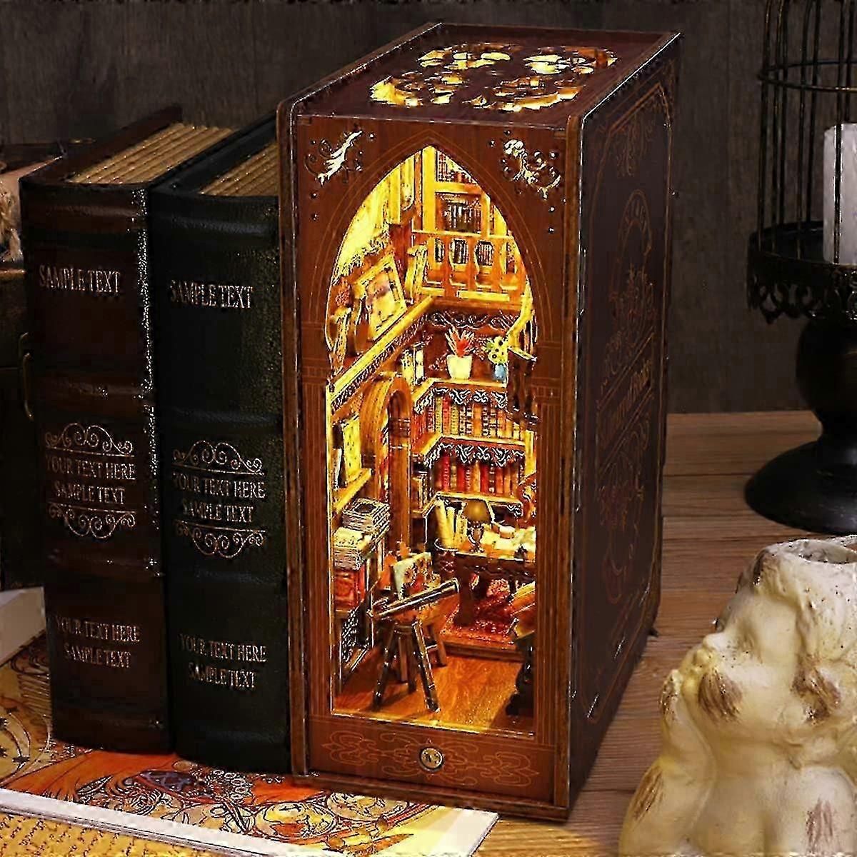 1 pair 3D wooden puzzle DIY magic book house model building kit bookends for home decorative books o