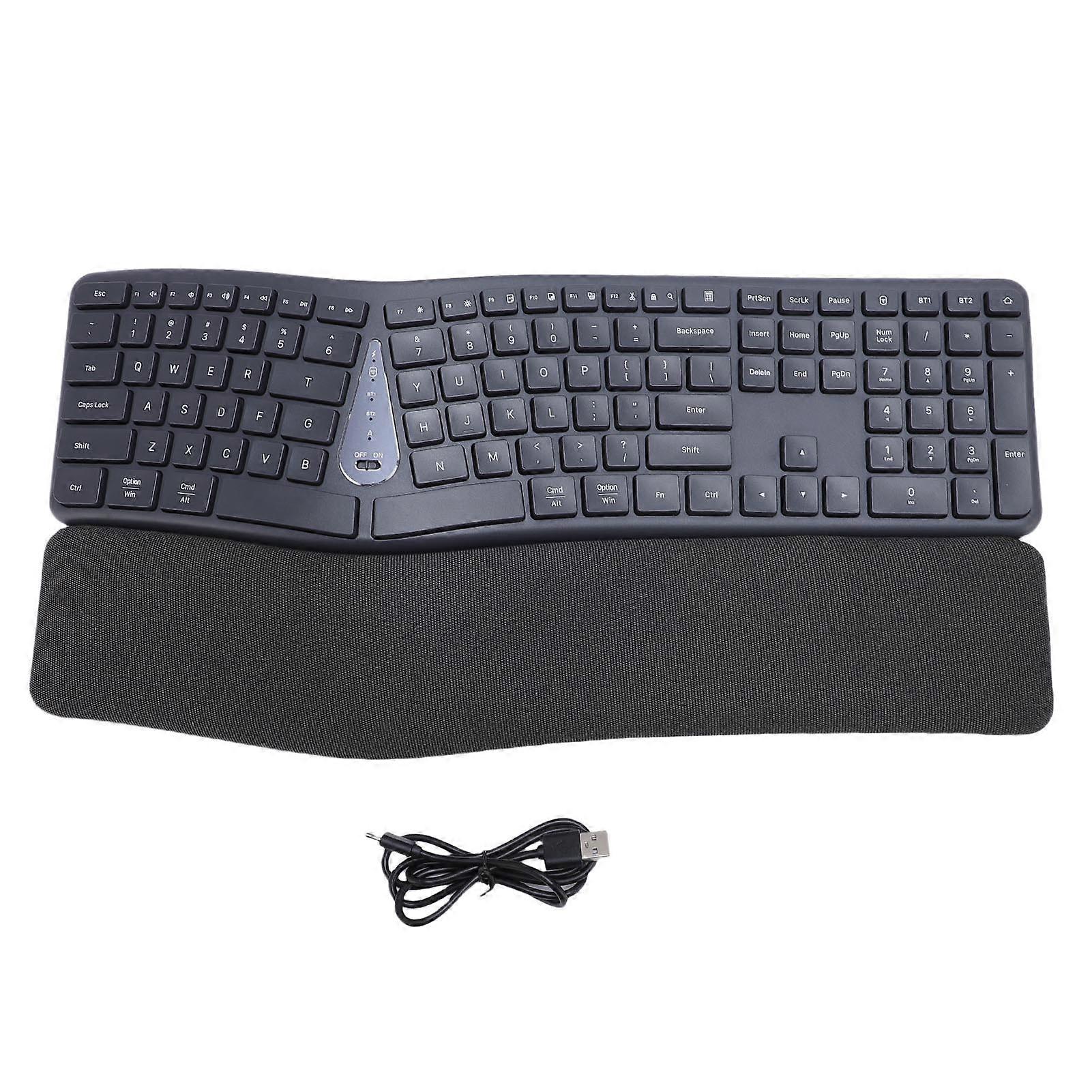 Wireless Ergonomic Split Keyboard with Cushioned Wrist Rest USB C Rechargeable