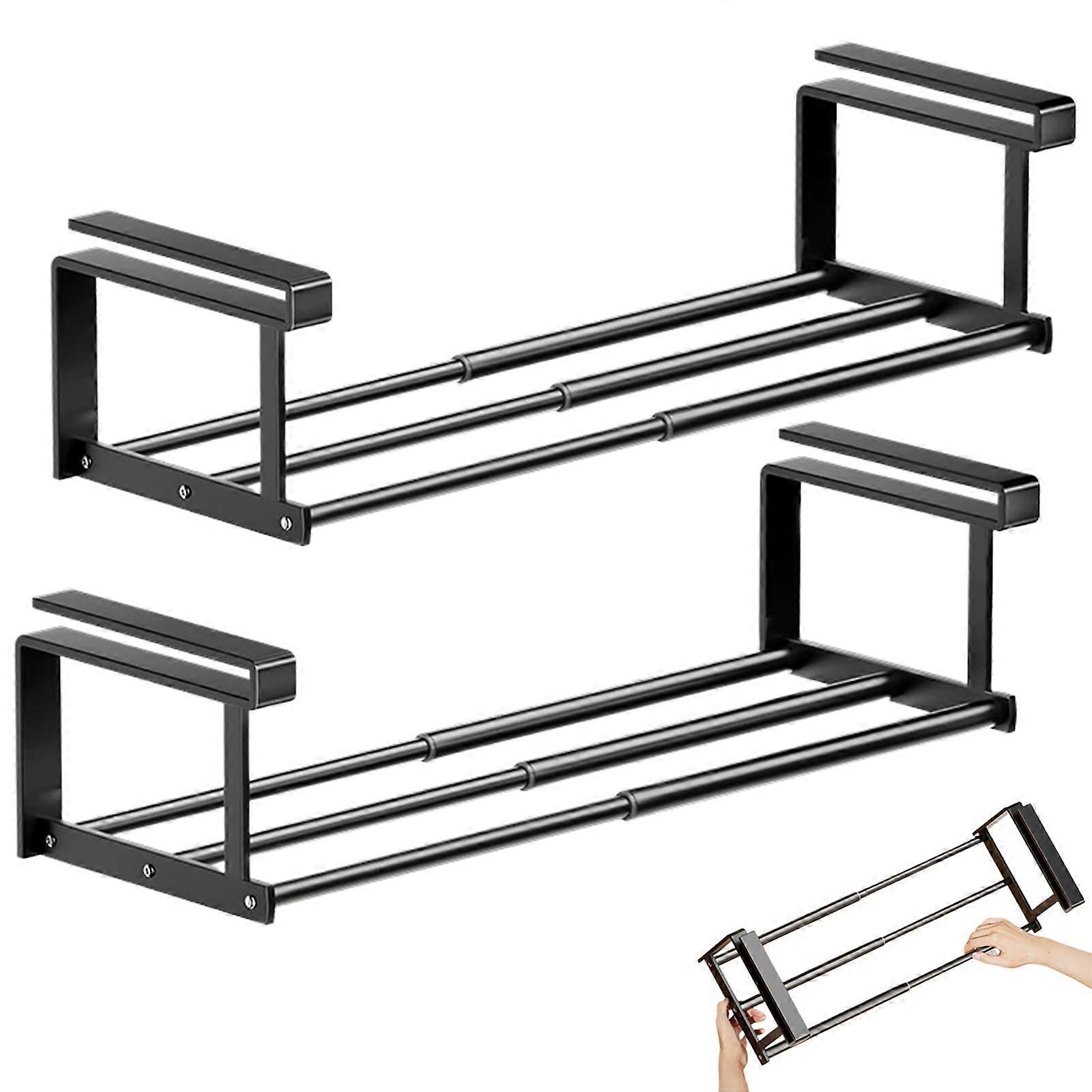 Cabinet Telescopic Shelf 2Pack Black Expandable Shoe Rack and Retractable UnderCabinet Shelf for Shoes