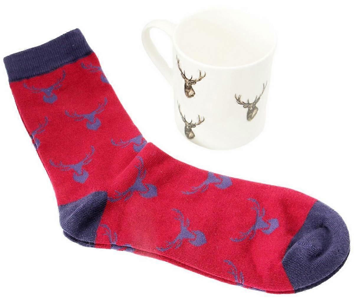 David Aster Stag Mug and Sock Set - White