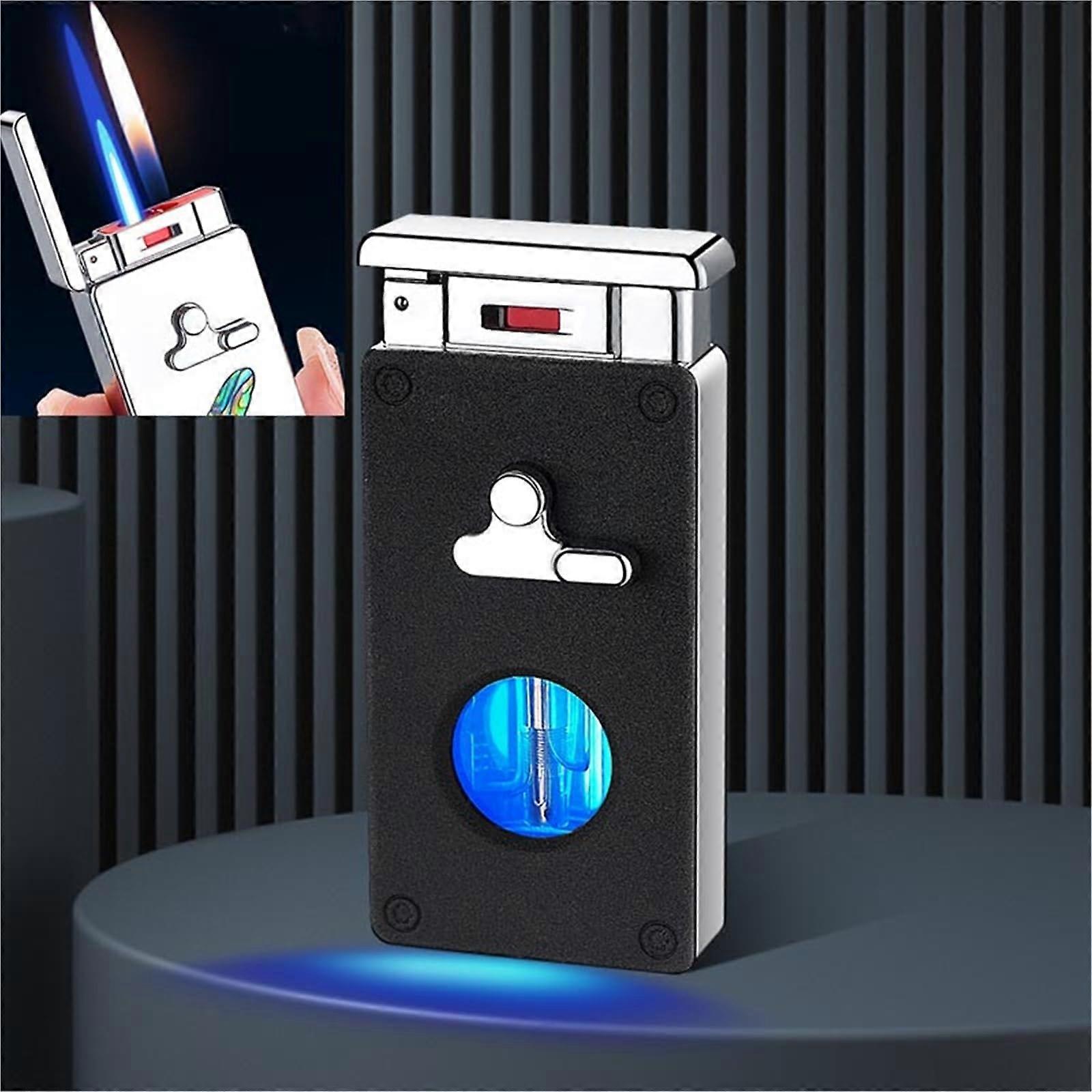 Smart Induction Butane Lighter  Ignition Modes, Refillable Butane, Transparent Oil Window, Windproof Blue Flame