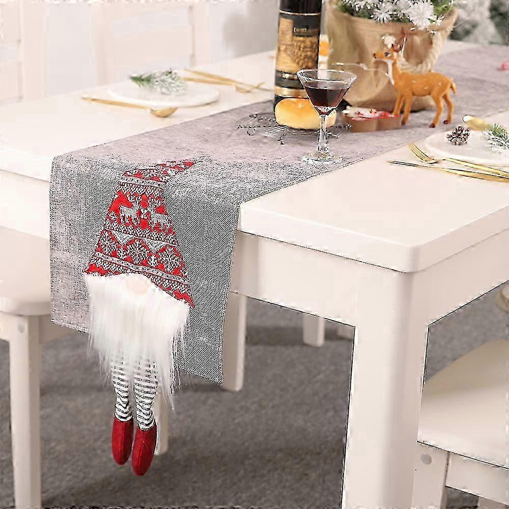 Table Runner with Rudolph and 3D Santa Claus Christmas Decoration - Red miao4