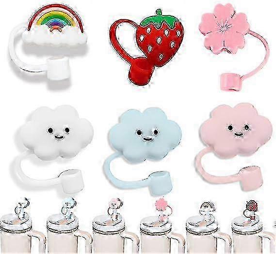 6Pcs Silicone Straw Cover Cap, Cloud Straw Covers, Reusable Silicone Straw Topper