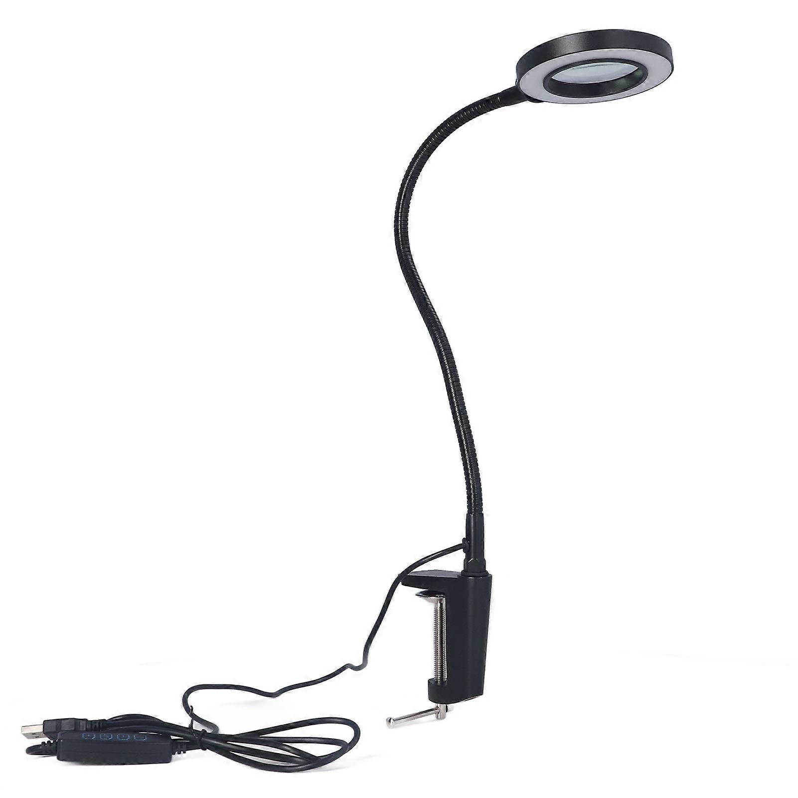 Clamp Magnifying Lamp USB LED Lighted Glass 11 Levels Brightness Adjustable for Soldering