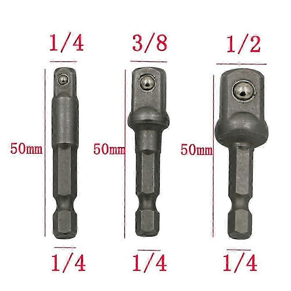 3Pcs/Set Chrome Vanadium Steel Socket Adapter Hex Shank 1/4in 3/8in 1/2in Extension Drill Bits Bar Hex Bit Set