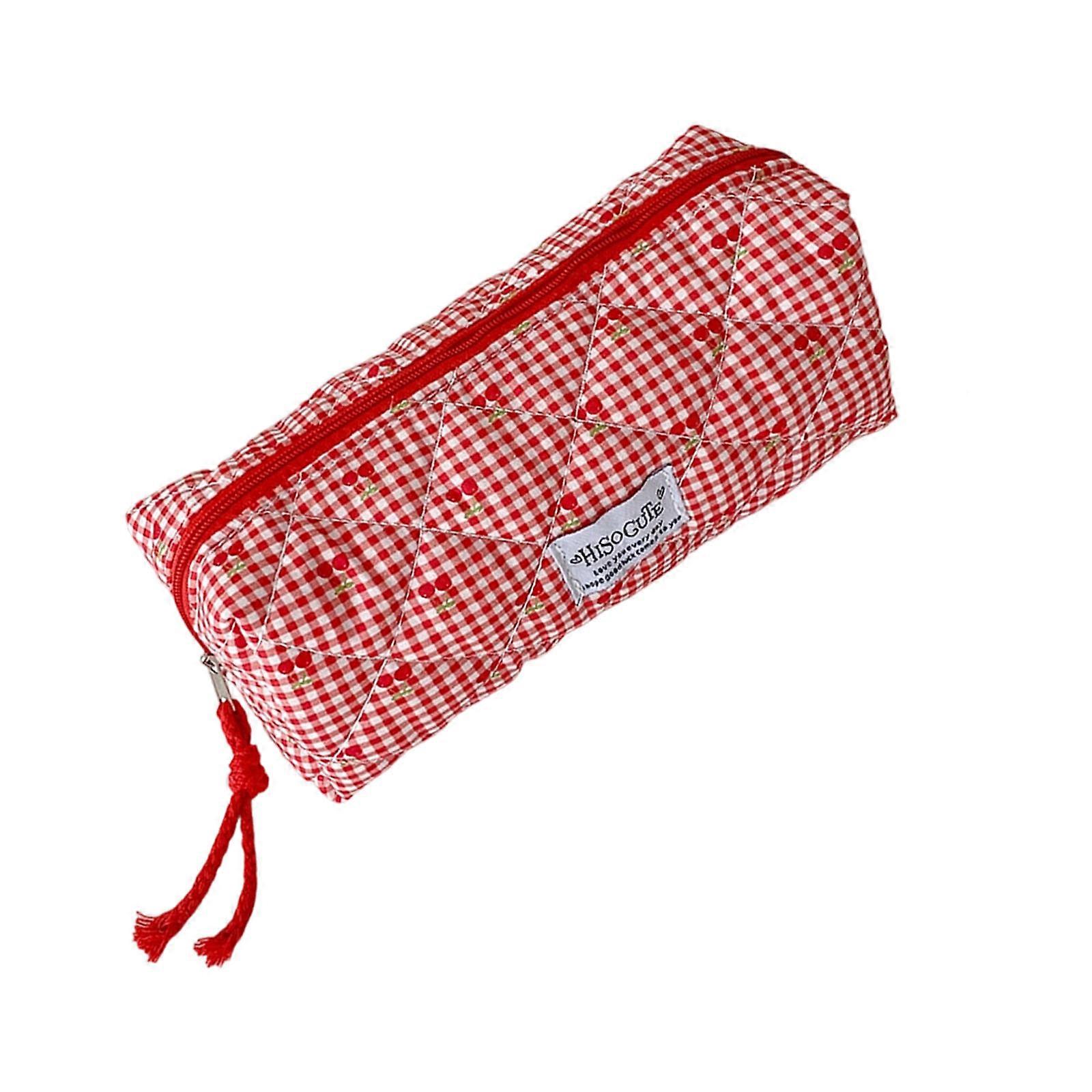 Reusable Simple Pen Pouch Fabric Texture Suitable for School Kids Multicolor Stationerys Organizers with Zippers Closure  Red