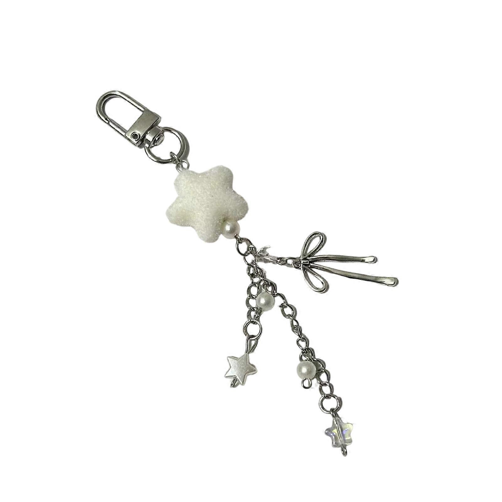 Adjustable Flocking Bowknot Phone Lanyard with Plastic Beads Small Decorative Mobile Strap Flocking Bowknot Keychains Gift Multicolor