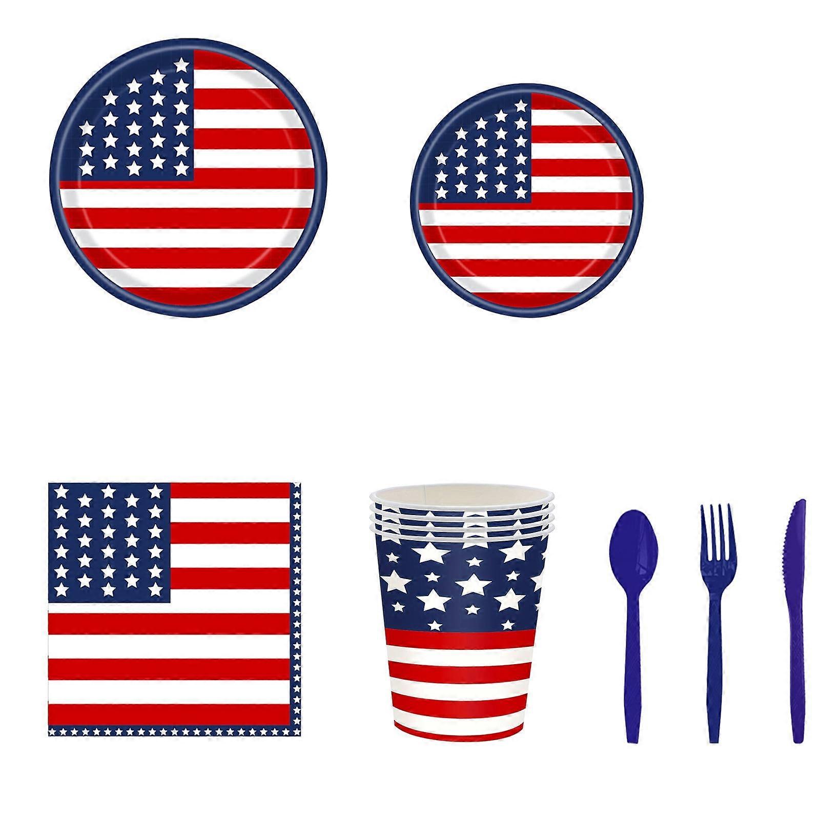 Honeeladyy Summer Clearance Party Tableware Set Independence Day 24pcs/set
