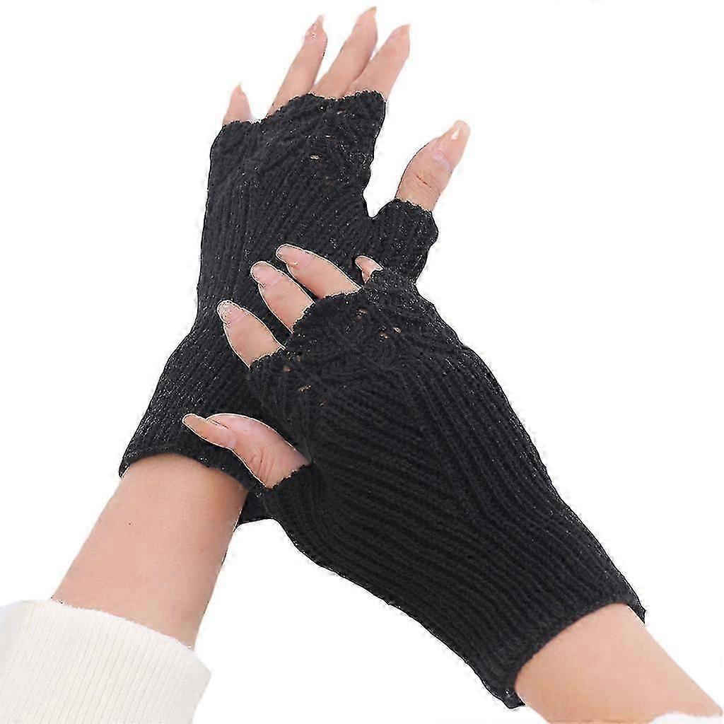 Stickade fingerlösa vantar handledslängda vantar halvfinger vintervarma vantar