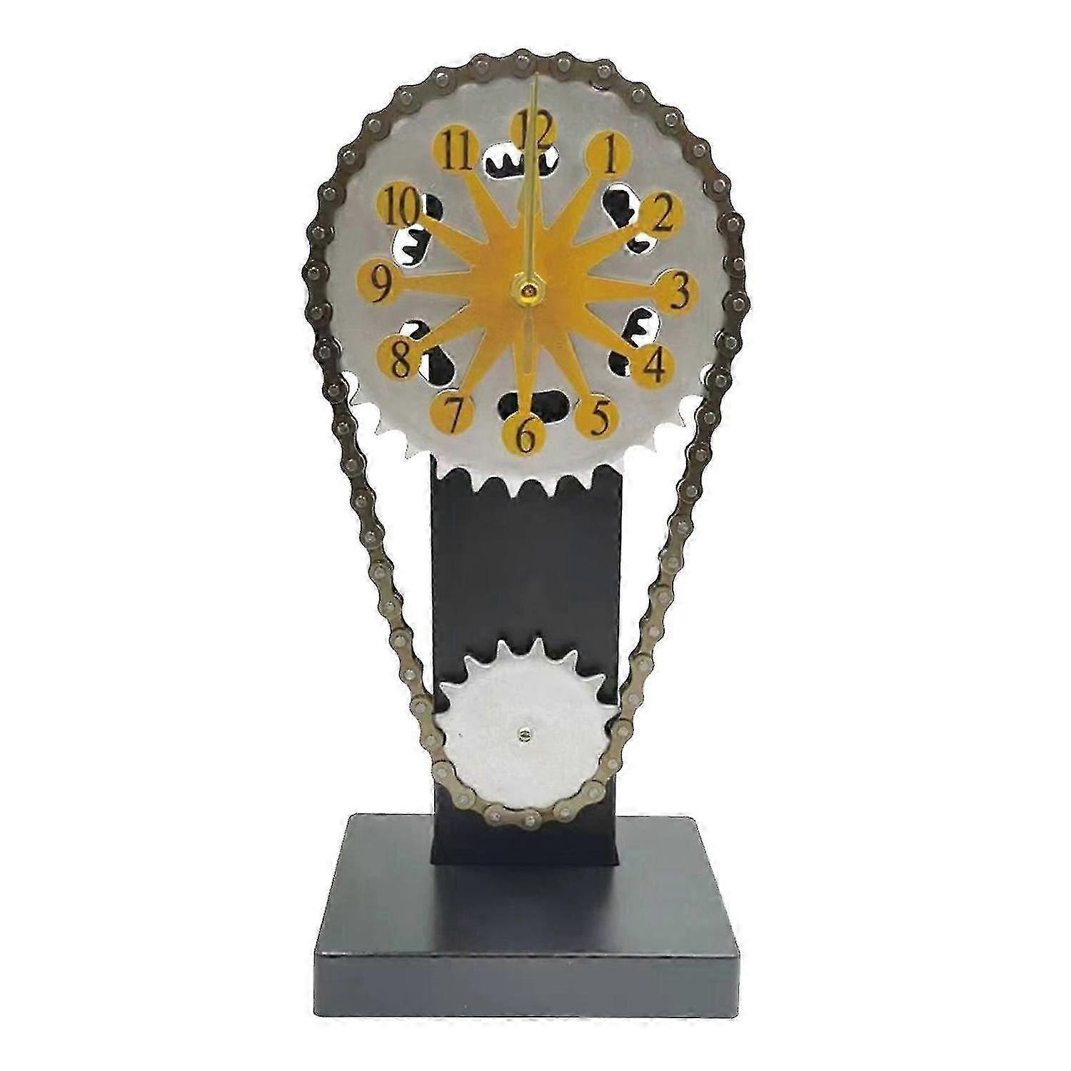 Steampunk Gold Clock - Rotating Gear Chain, Battery-Operated (3 AA Required)