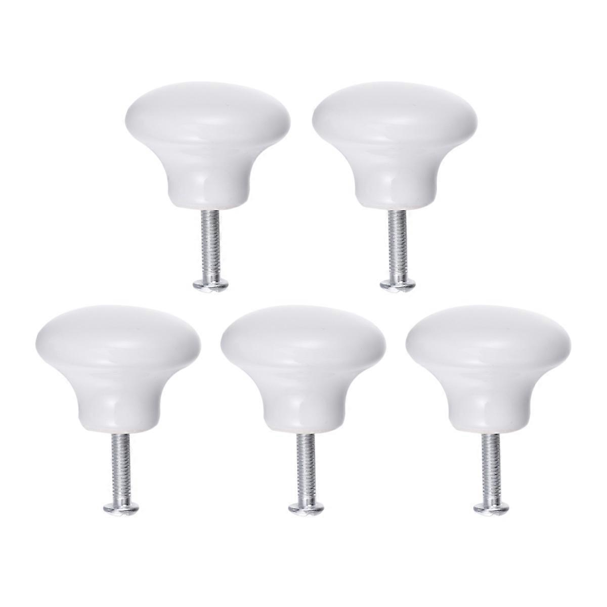 5pcs Durable Round Ceramic Kitchen Cupboard Cabinet Drawer Door Knobs Pull Handles - Size S (White)