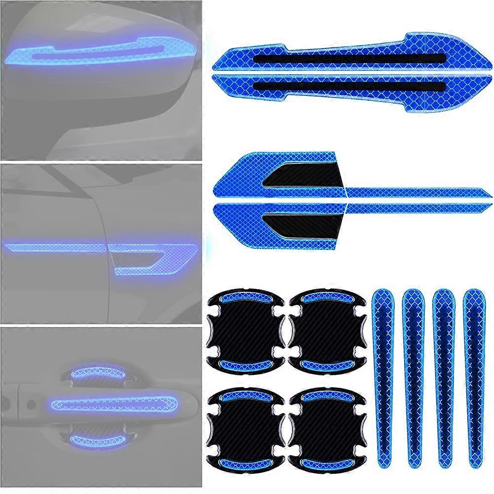 12Piece Car Reflective Sticker Set with Rearview Mirror and Side Protector Scratch Film Blue