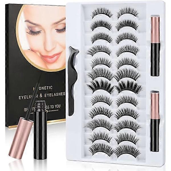 Magnetic Eyelashes with Eyeliner Set, 12 Pairs Natural False Eyelashes