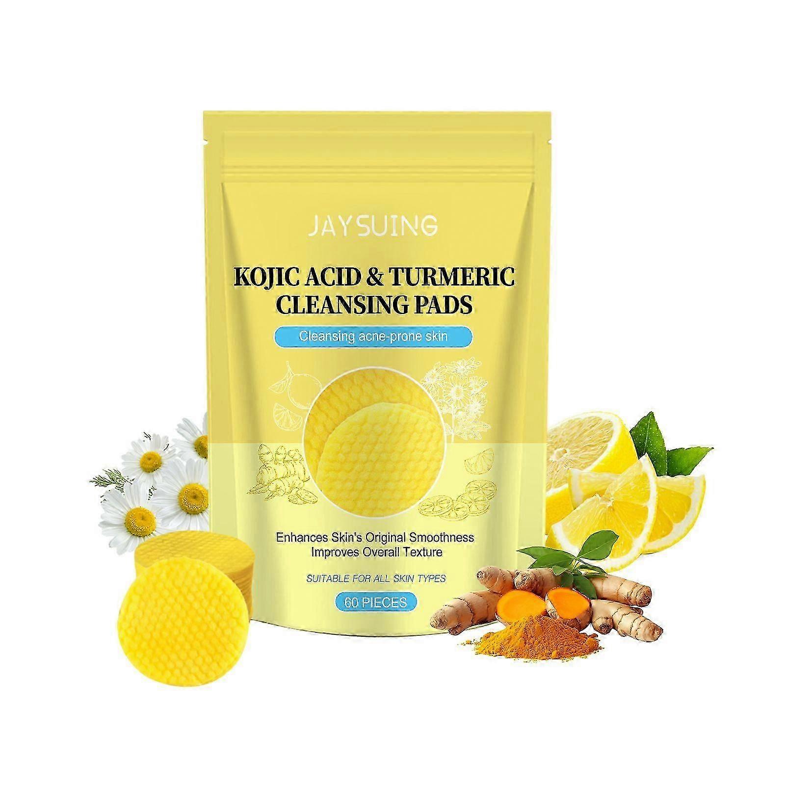 Brightening Kojic Acid  Turmeric Cleansing Pads  Moisturizing, PoreRefining, Gentle  Easy to Use (60 pcs)