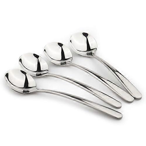 Stainless Steel Soup Spoons Set of 4, Large Round 7 Inch Long Handle, Ergonomic Grip, Mirror Finish