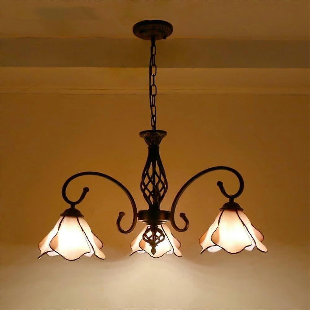 Lotus Pendant Light Chandelier with Colorful Glass Lampshade Mediterranean Style 3 Lights