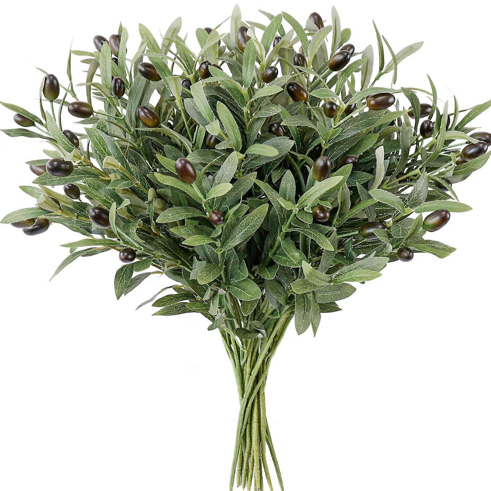 18 Inch Artificial Olive Branches Set of 12 with Green Leaves for Vase and Home Centerpiece Decor