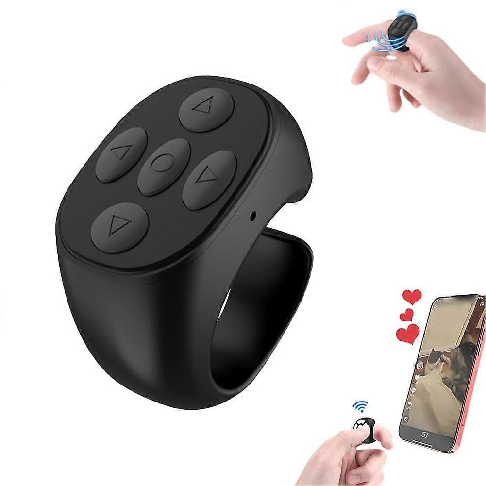 Bluetooth Remote Control Ring with 10m Range, Hands Scrolling and Photo Capture – Black A
