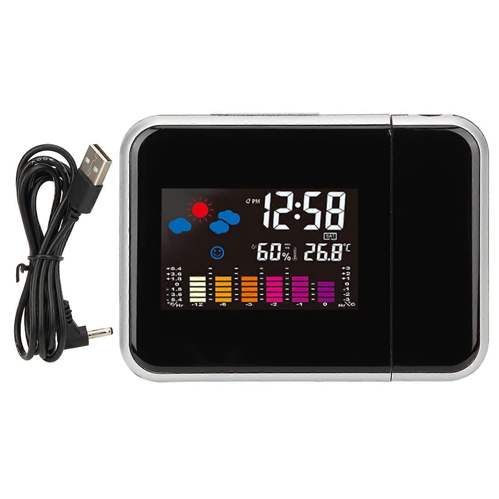 Projection Alarm Clock with Weather Forecast, Rotatable Projector, Indoor Outdoor Temperature Display