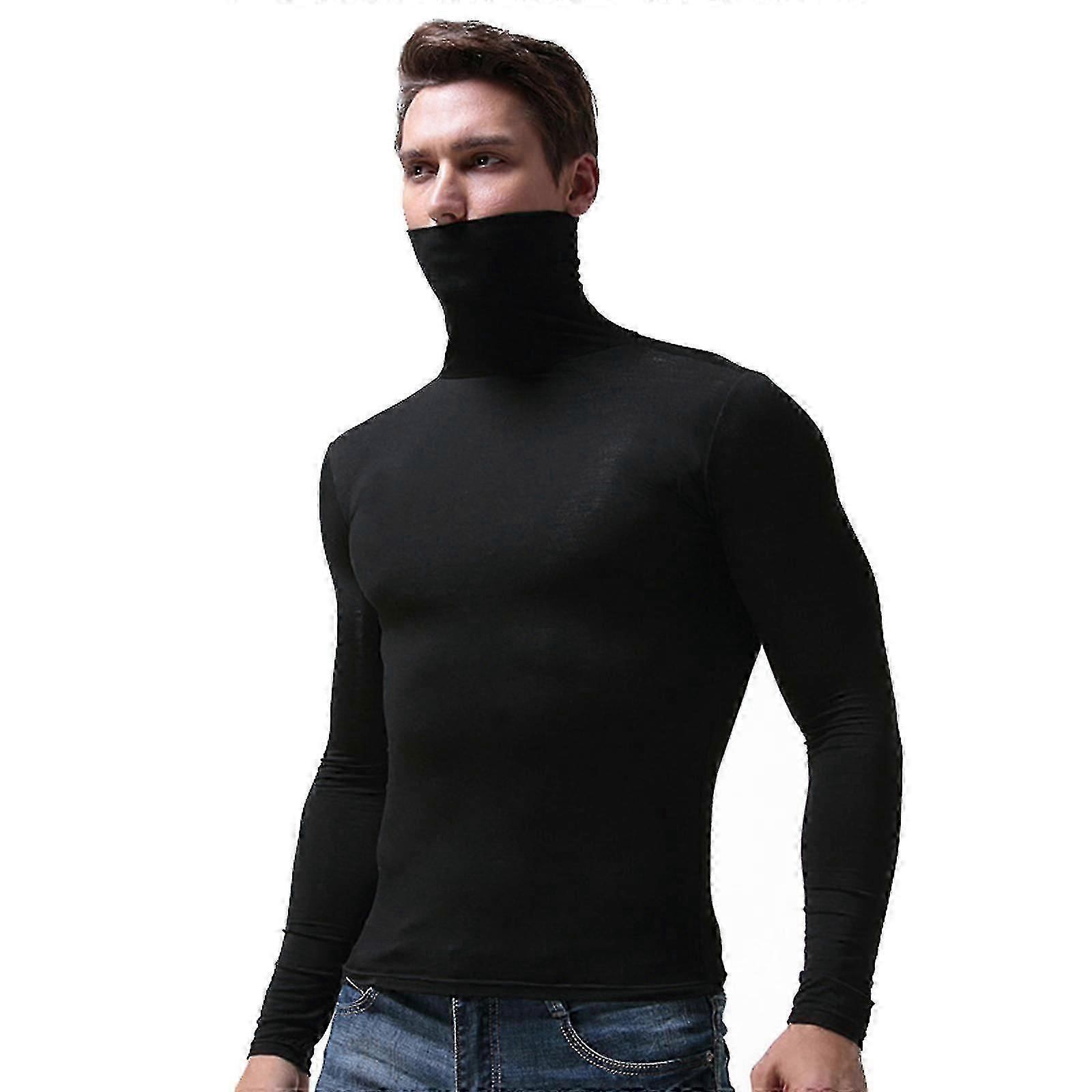Men Warm Long Sleeve Compression Shirts Turtleneck Winter Base Layer Top Pullover Lightweight