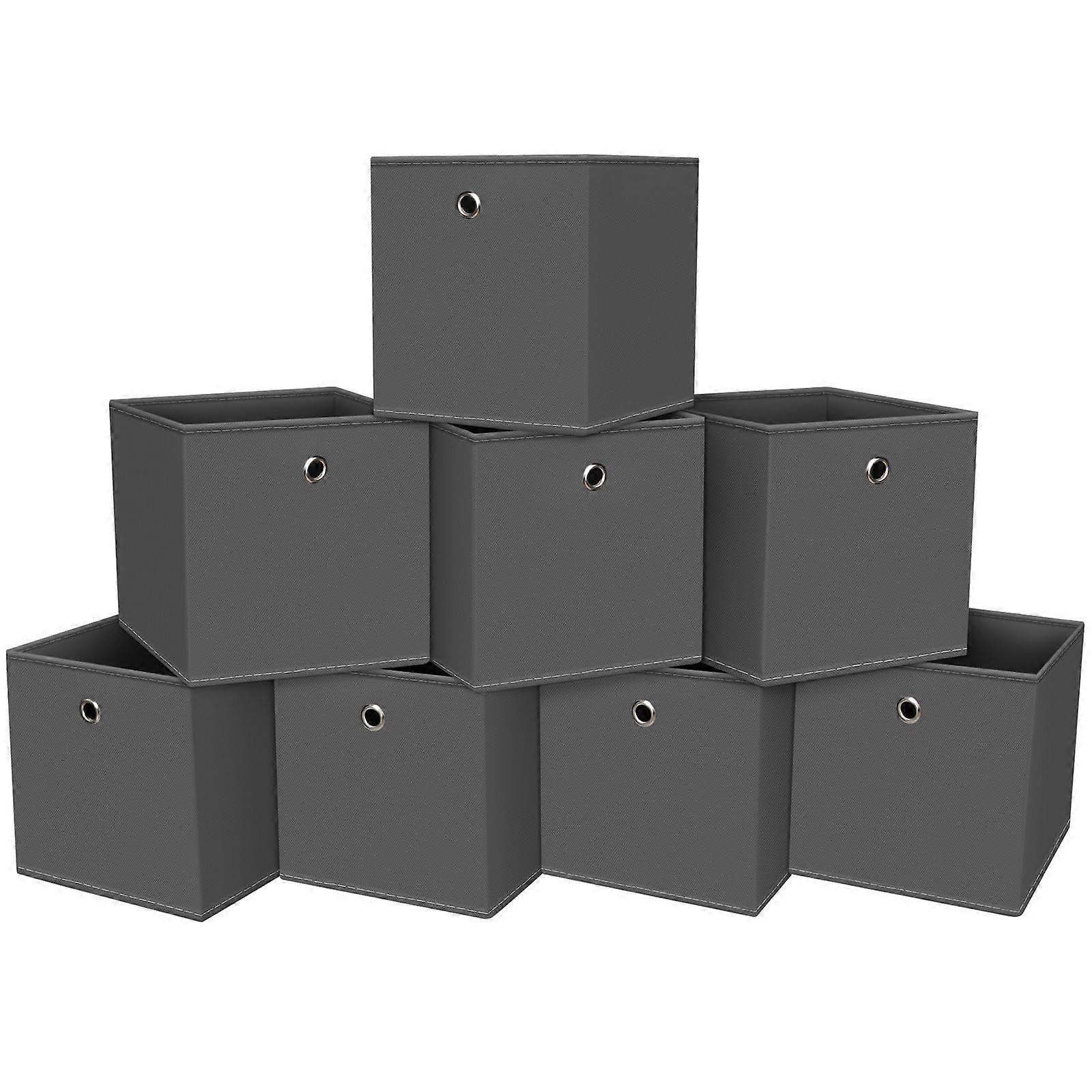 Fabric Storage Bins 11 Inch Foldable Cube with Metal Handles for Shelves Closets Set of 8 Gray
