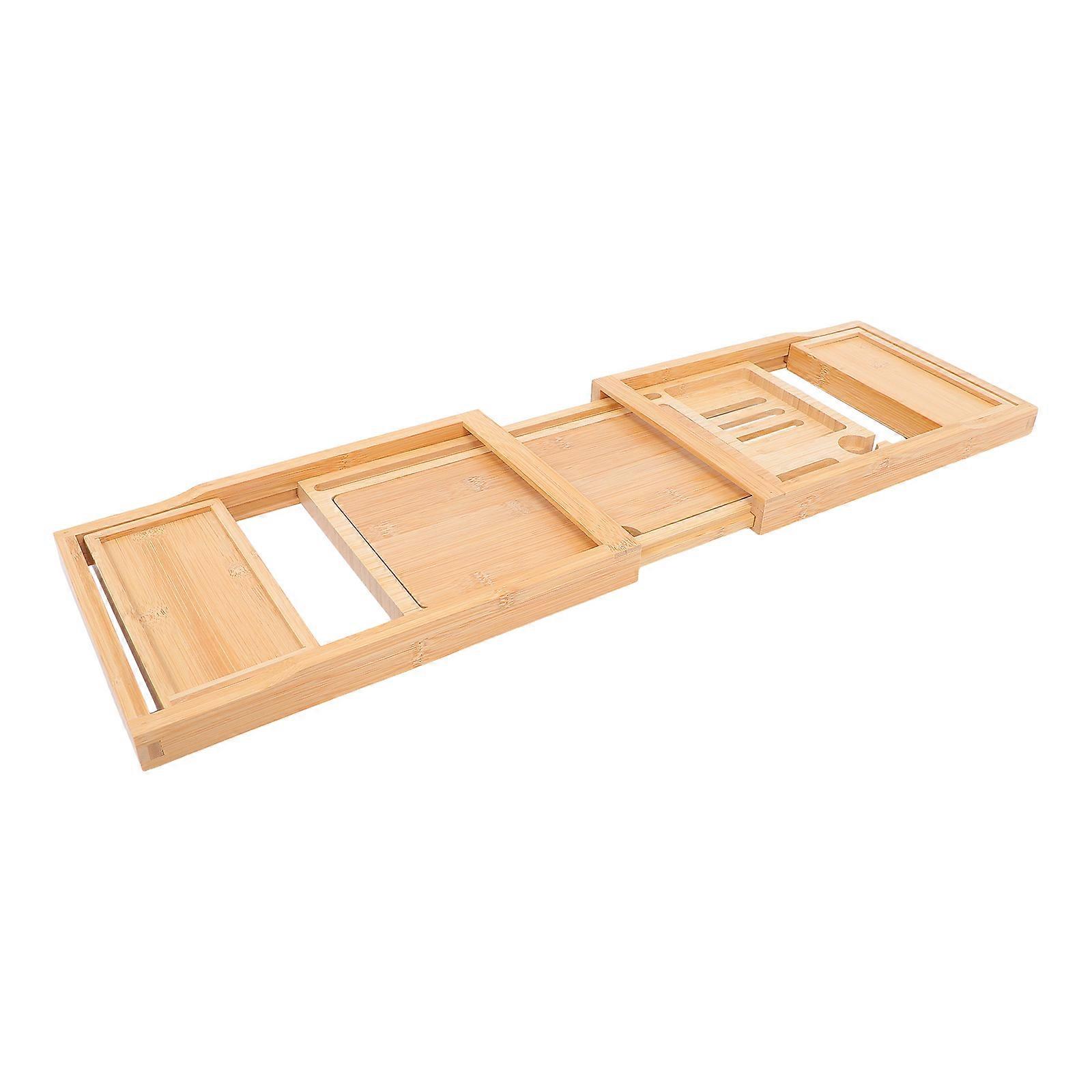Beige Bamboo Bathtub Tray for Bathroom Organized Storage