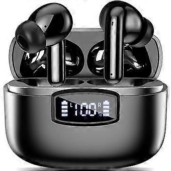 Kabellose Ohrhörer mit Bluetooth 5.3, ENC-Geräuschunterdrückung, LED-Akkustandanzeige, 40 Stunden Wiedergabezeit, HiFi-Stereo-Sound, IP7 wasserdicht, Schwarz, 25–26 Sekunden