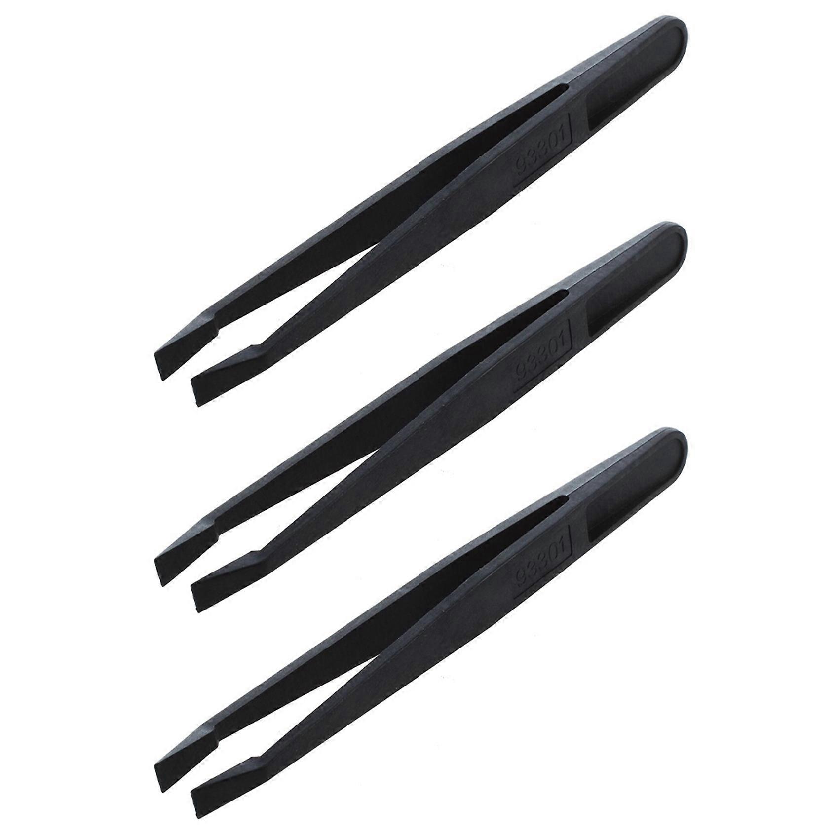 3X Manual Tool Black Plastic Flat Tip Anti-Static Tweezers