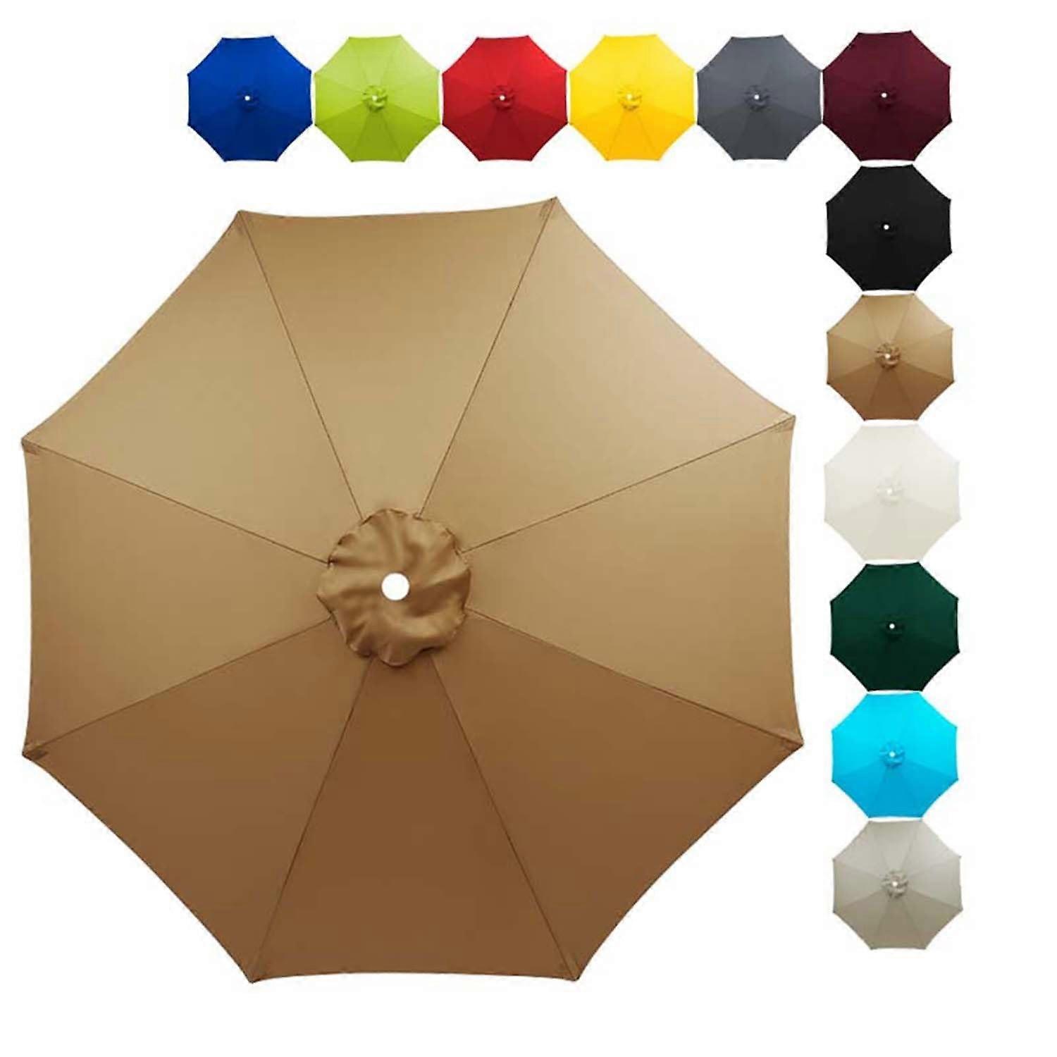 Patio Umbrella Replacement Canopy UV30+ Waterproof Polyester Ventilated  7.5FT 8 Ribs Khaki