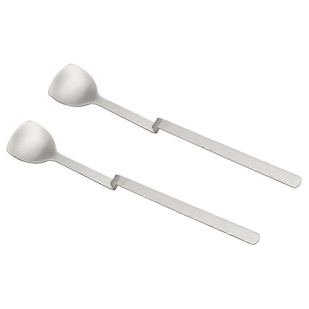 Dessert Spoons Multi Function Curved Handle Silver 18.6X3.1X0.9CM Mixing Stirring 2Pcs