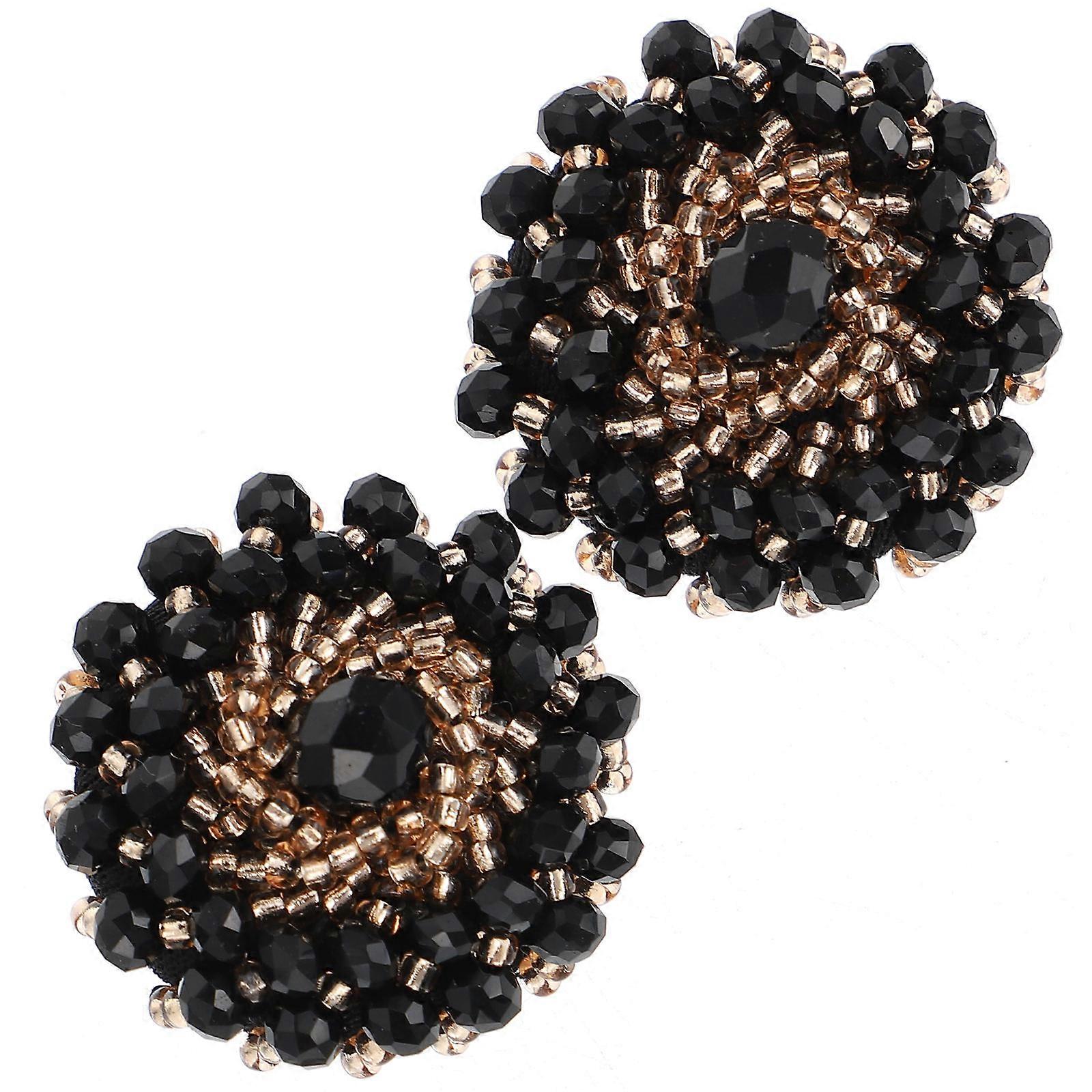 Black Crystal Sewing Buttons for Decor Circular Rhinestone 2Pcs Set