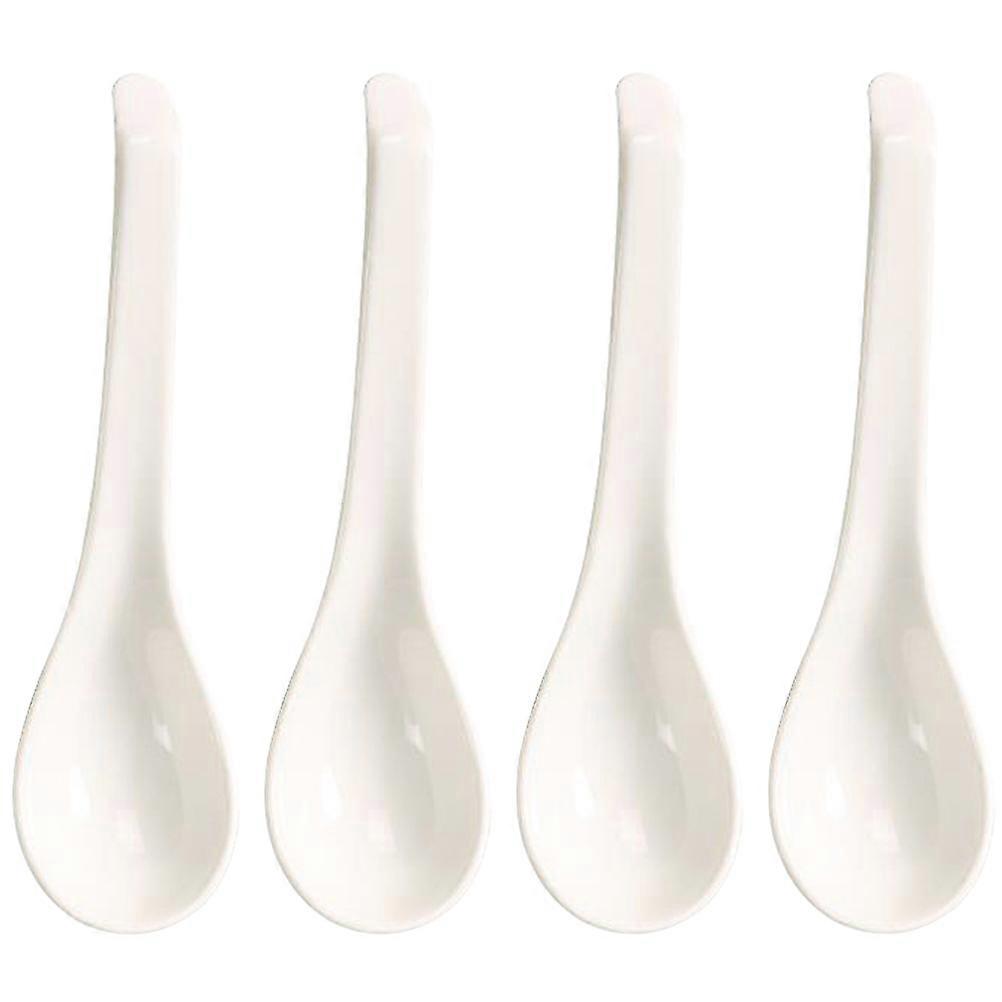 Multi-Function Soup Spoon Ceramic Set for Food Serving 4Pcs White Spoons