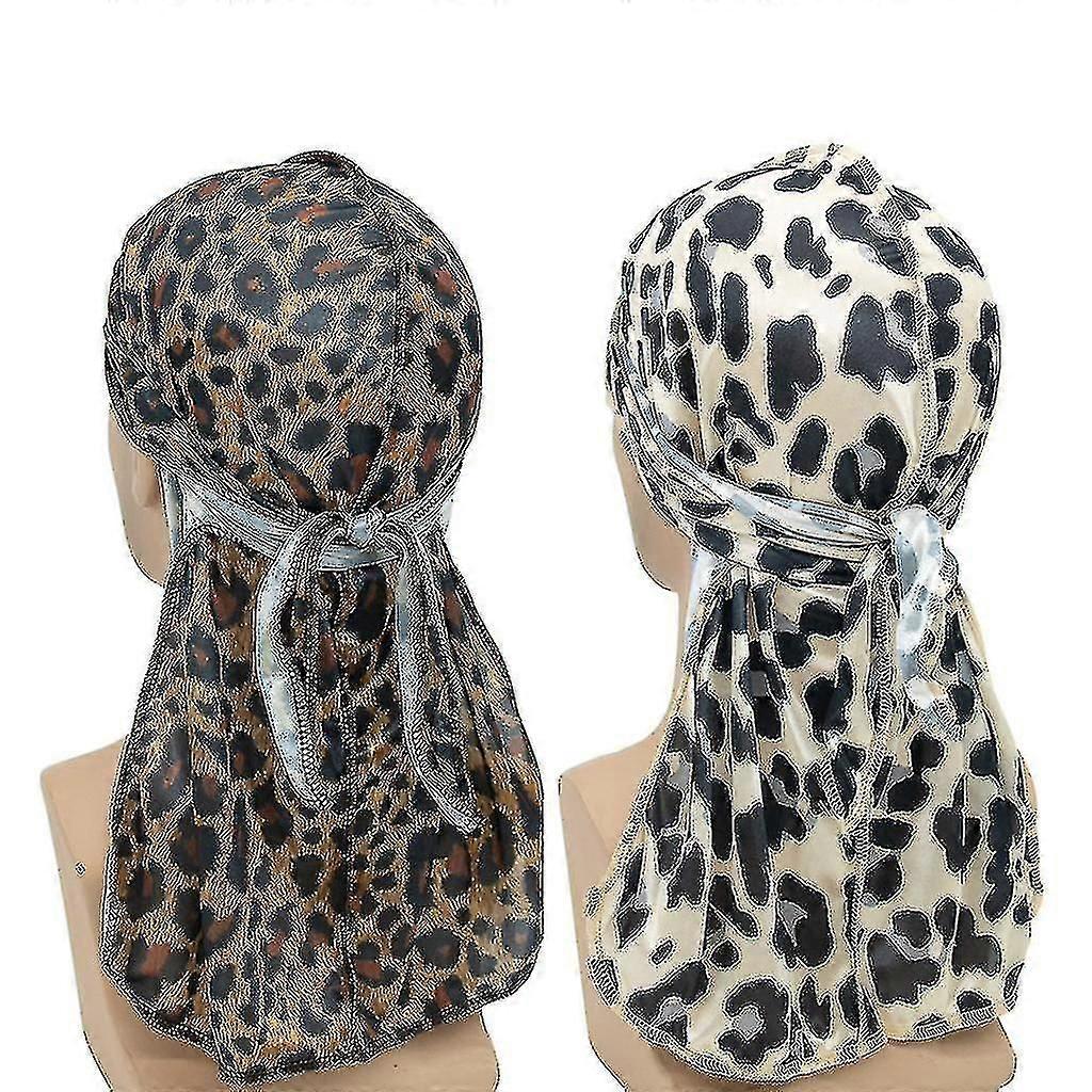 2pcs Silky Durags Pack Compatible With Men Waves, Satin Doo Rag