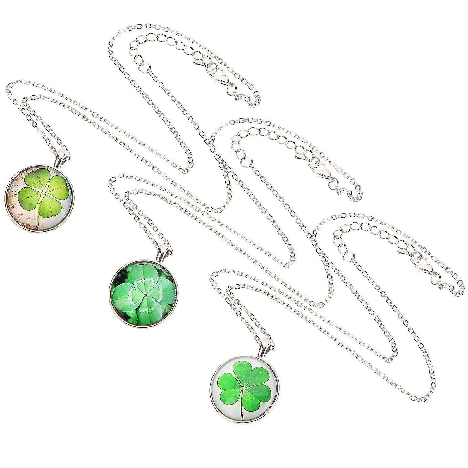 Four-Leaf Clover Necklace Charming Pendant Decoration 3Pcs Delicate Chains