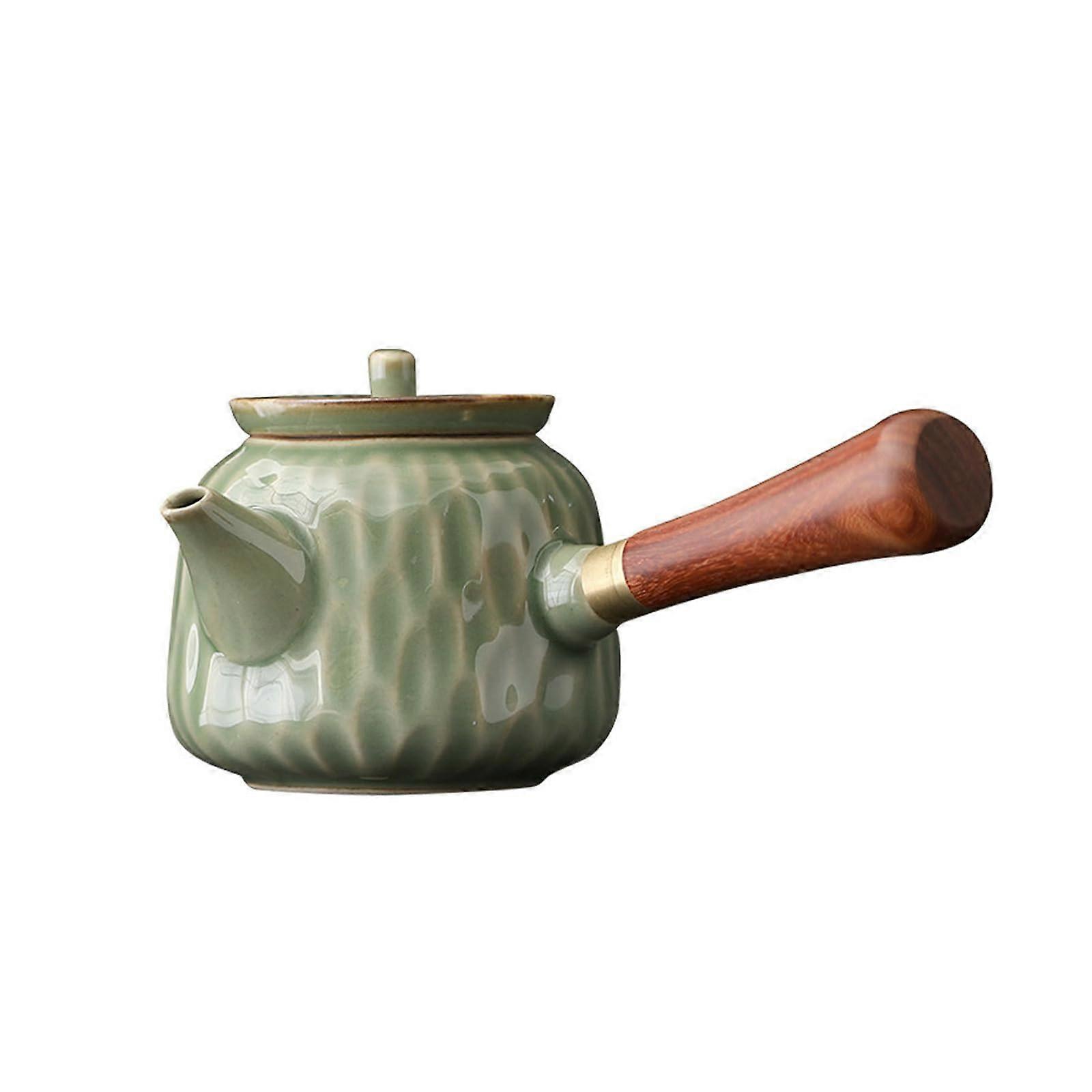 200ml Chinese Ceramic Teapot with Side Handle, Heat Retention, Vertical Stripes, GiftReady