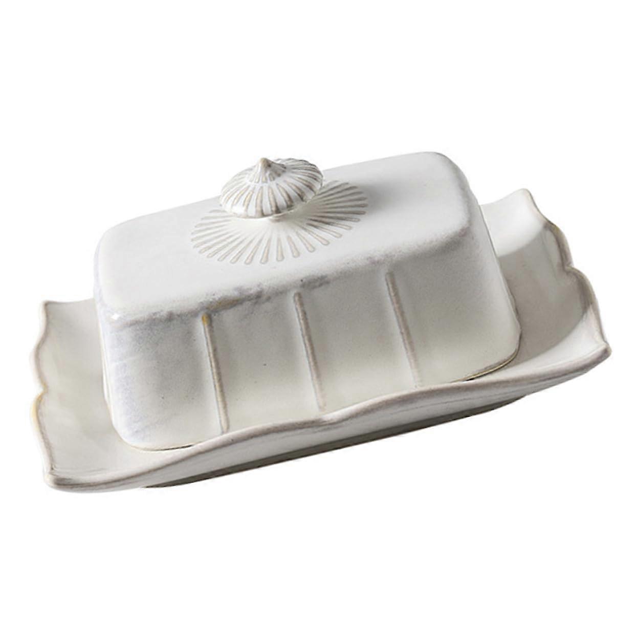 Ceramic Butter Dish with Lid Elegant Rectangular Porcelain Butter Keeper for Countertop Storage