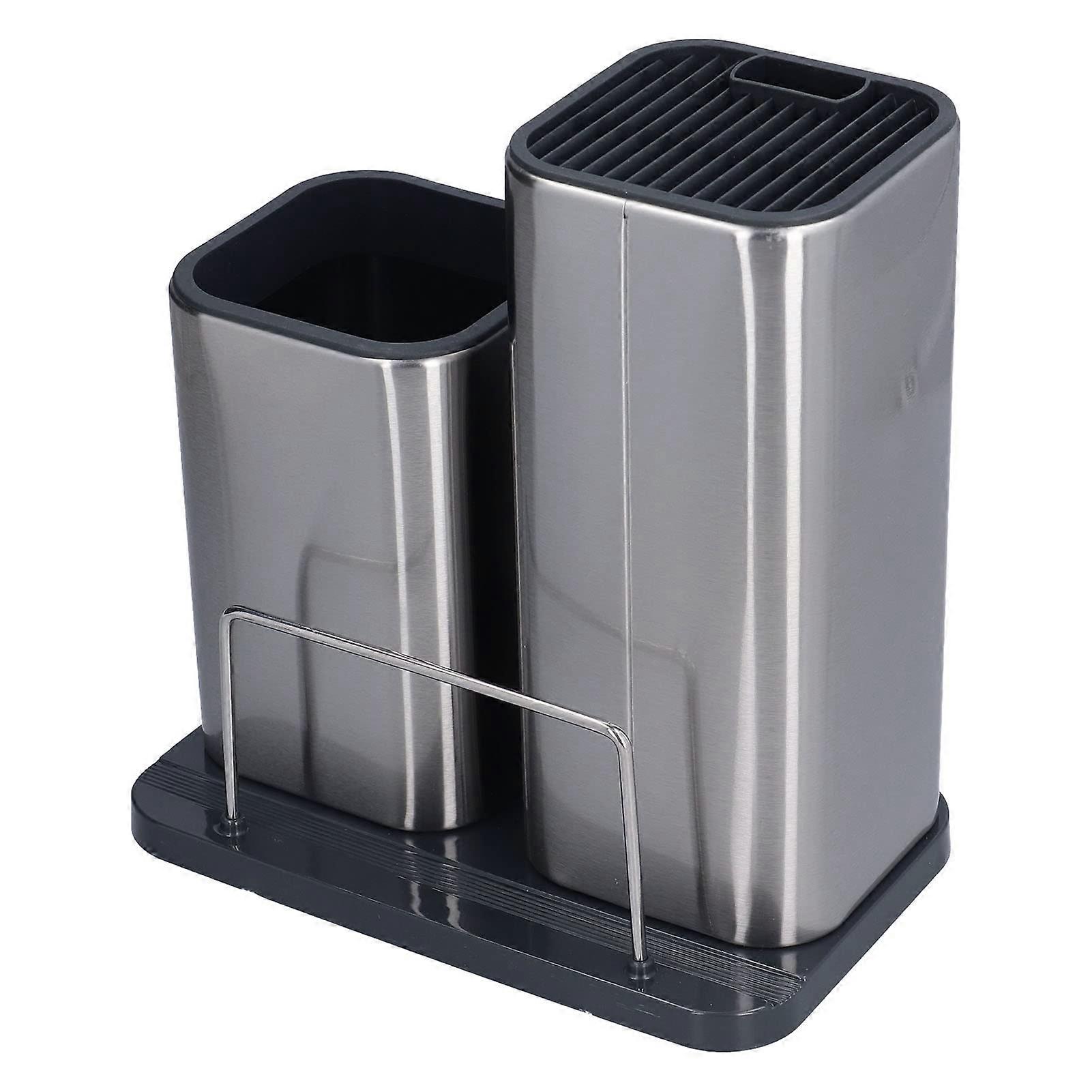 Kitchen Knife Holder Stainless Steel Rectangular Block with Secure Blade Slots for Countertop Storage